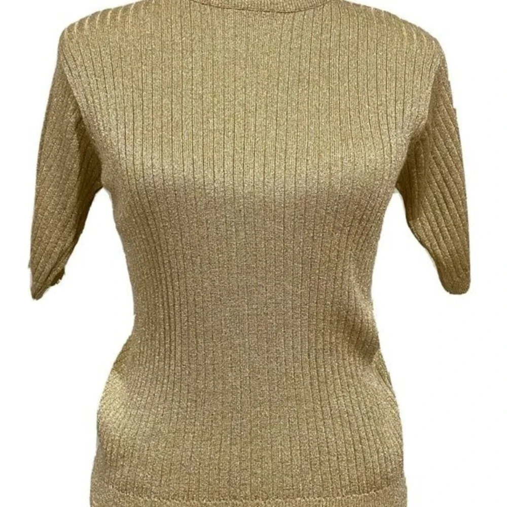 E130 Talbots Gold Mock Short sleeve sweater Women's Size L EUC - Picture 8 of 8